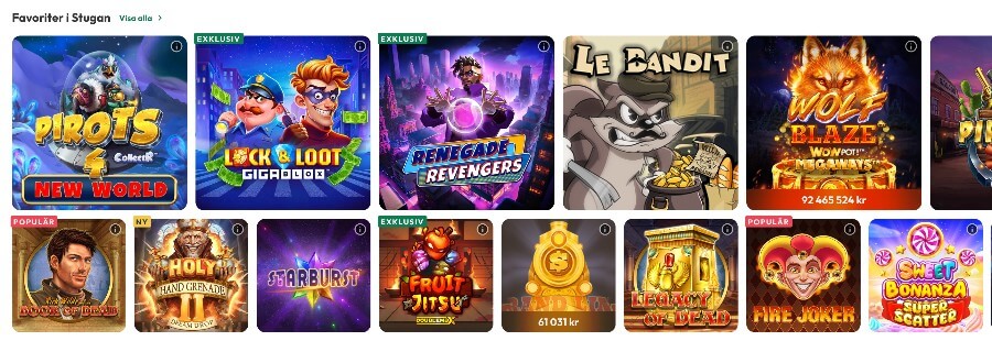 Casinostugan spiludvalg – populære slots